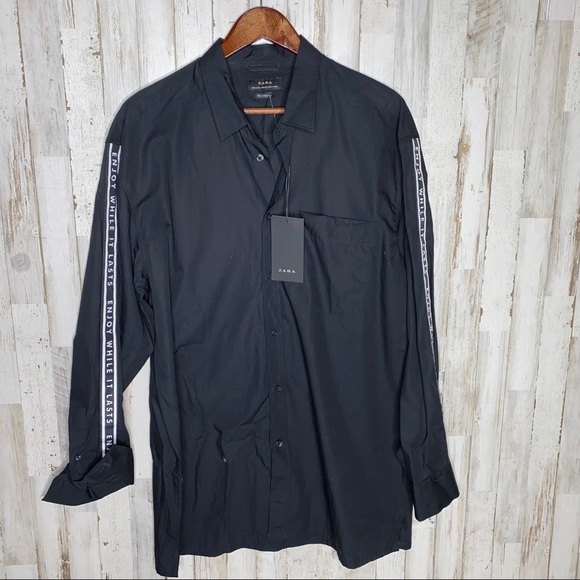 Zara Oversized Poplin Shirt With Slogan Taping - Picture 2 of 7